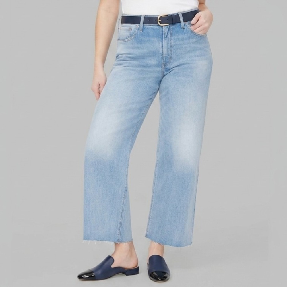 J.Crew Jeans Womens Size 33 Curvy Wide Leg Crop Raw Fray Hem Blue Denim NWT